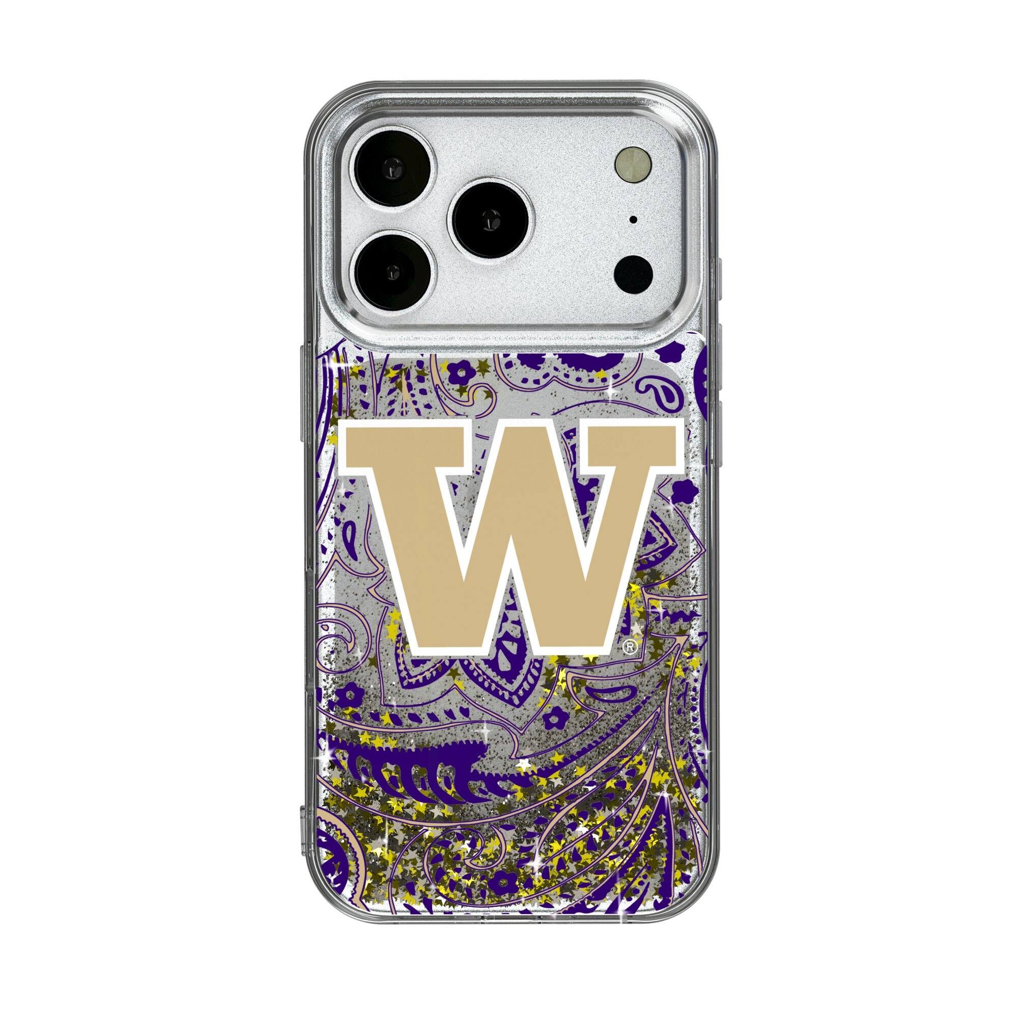 Front. Keyscaper - Washington Huskies iPhone Glitter Paisley Design Case - 13 Pro Max - Multicolor.