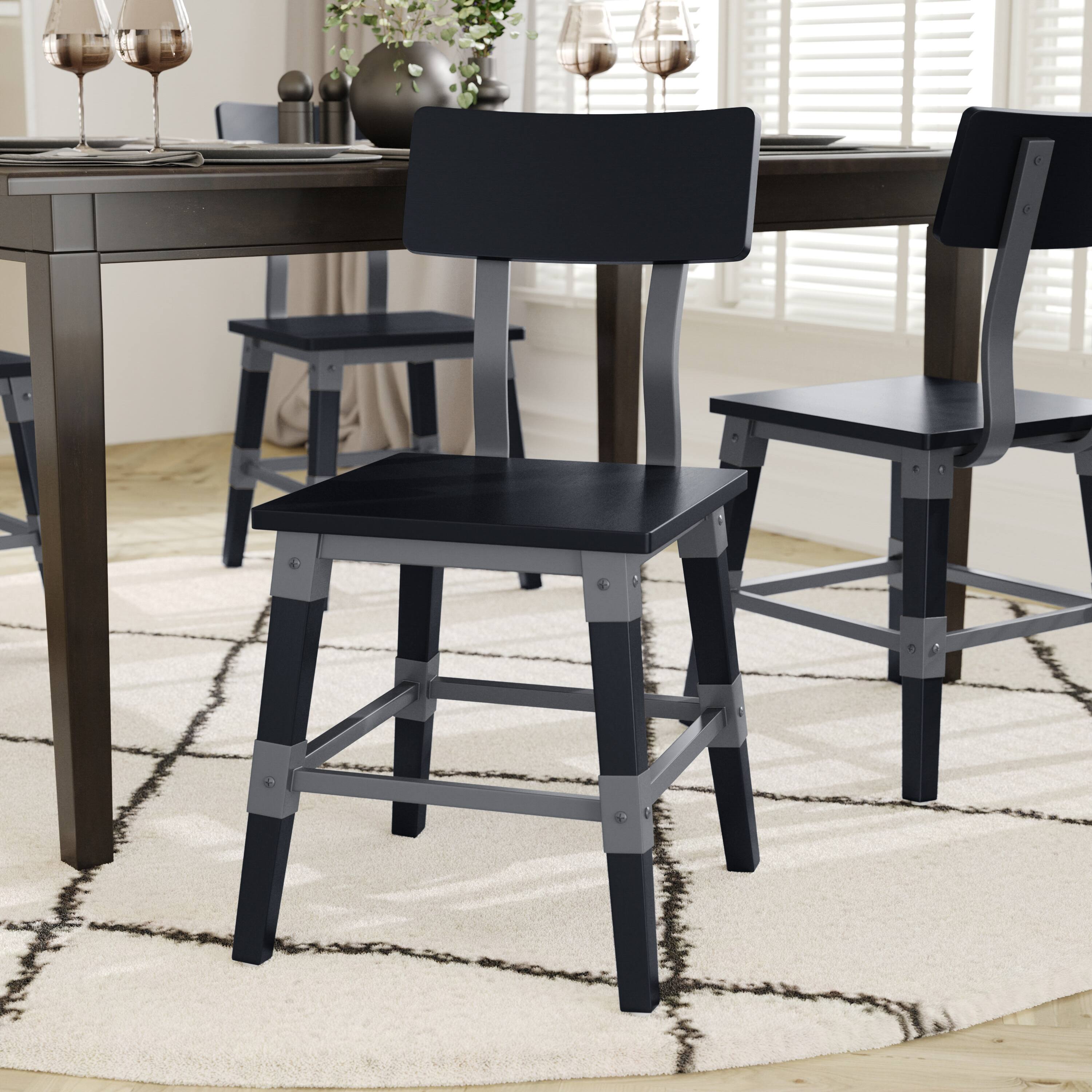 Alt View 4. Emma + Oliver - 2 Pack Commercial Grade Rustic Antique Industrial Style Wood Dining Chair - Black.