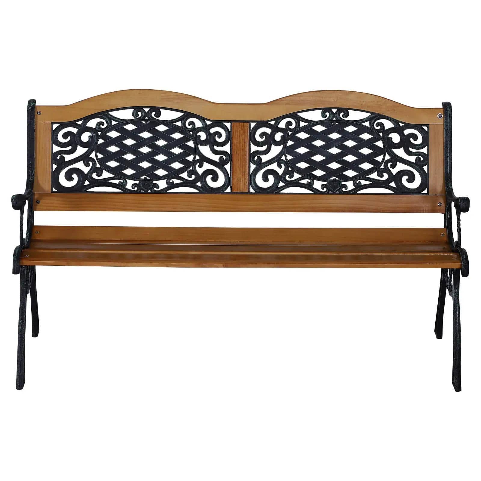 Resenkos - 50" Patio Bench, Park Loveseat, Outdoor Wooden Bench, Metal Accents, 2-Seater, Garden Furniture - Teak