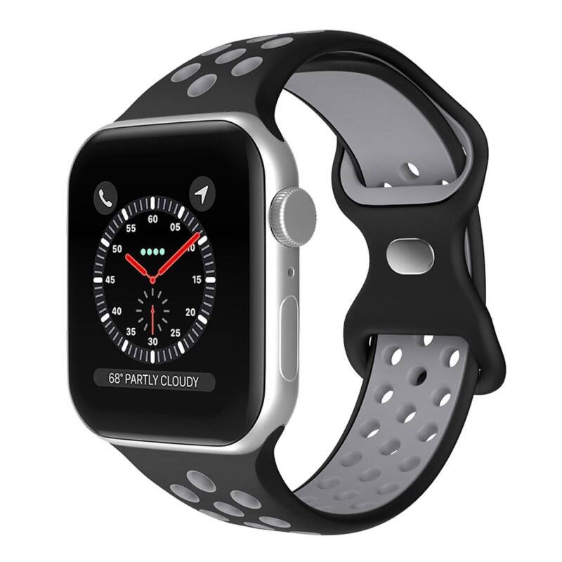 StrapsCo - ColorBlock Active Strap Silicone Rubber Watch Band For Apple Watch - 40mm/41mm/42mm (Short-Medium) - Black & Grey