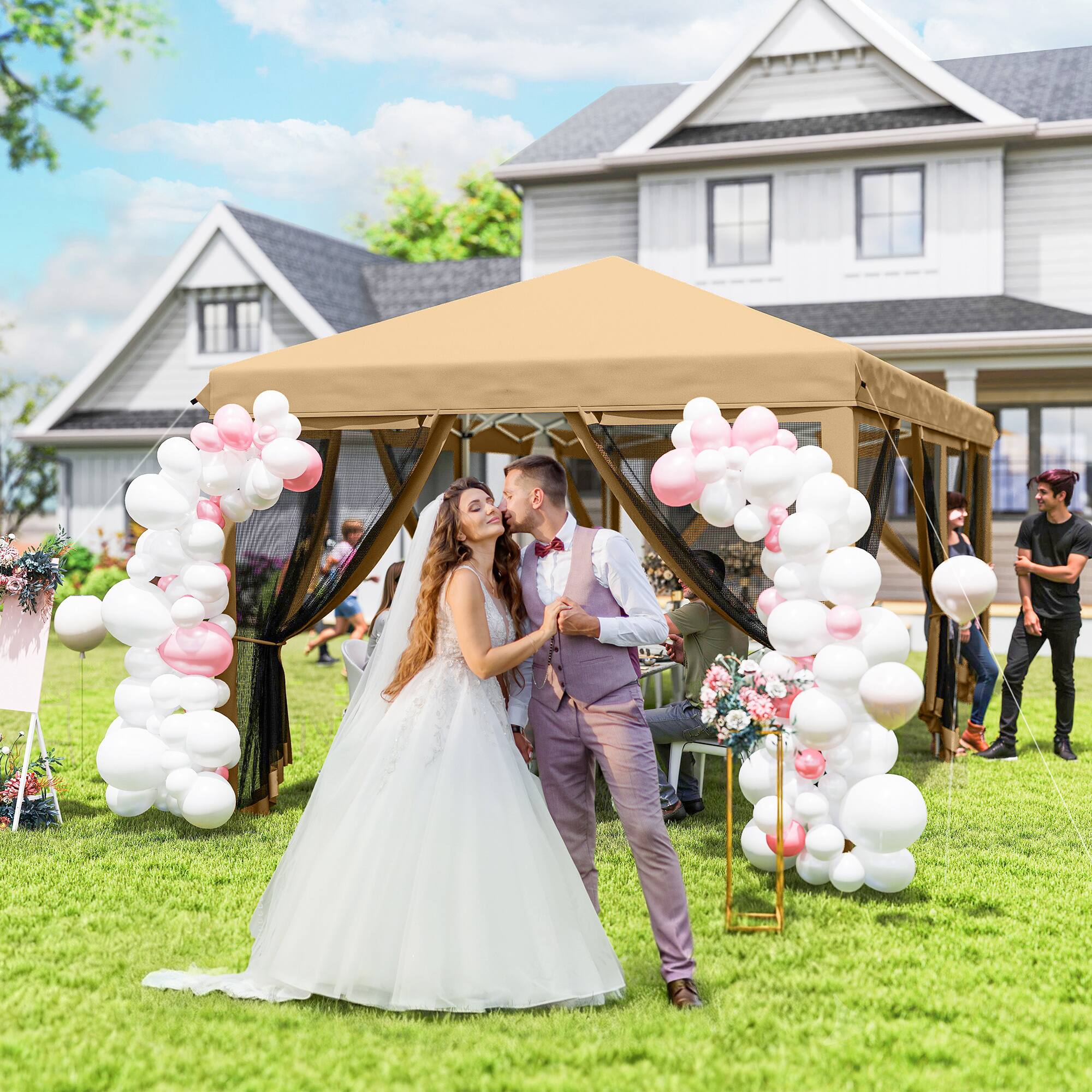 Alt View 7. Outsunny - 10' x 20' Pop Up Canopy Tent with Netting, Heavy Duty Instant Sun Shelter - Beige.