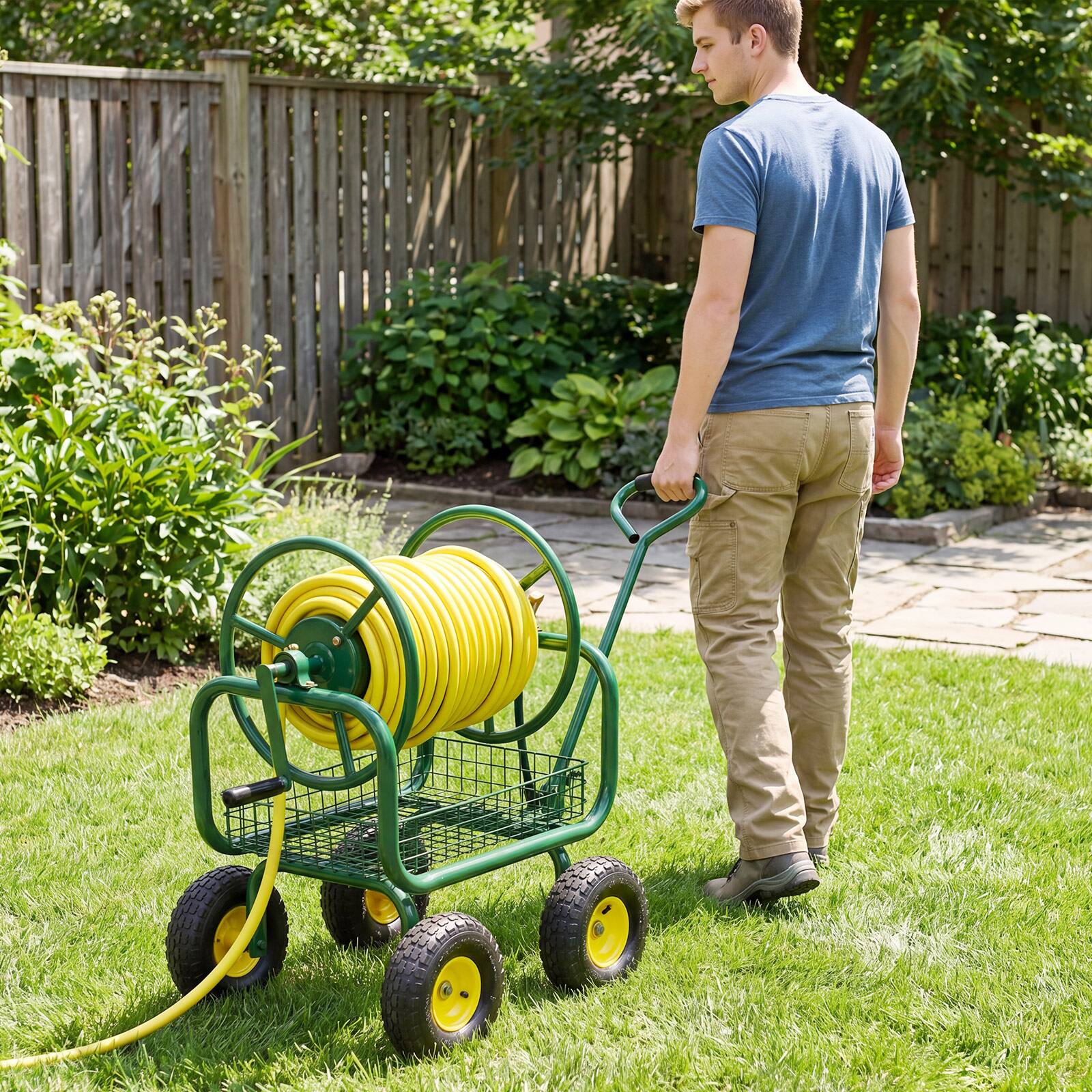 Alt View 1. Costway - Costway Garden Hose Reel Cart with 4 Wheels, Storage Basket, 300 FT of 5/8" Large Capacity - Green.