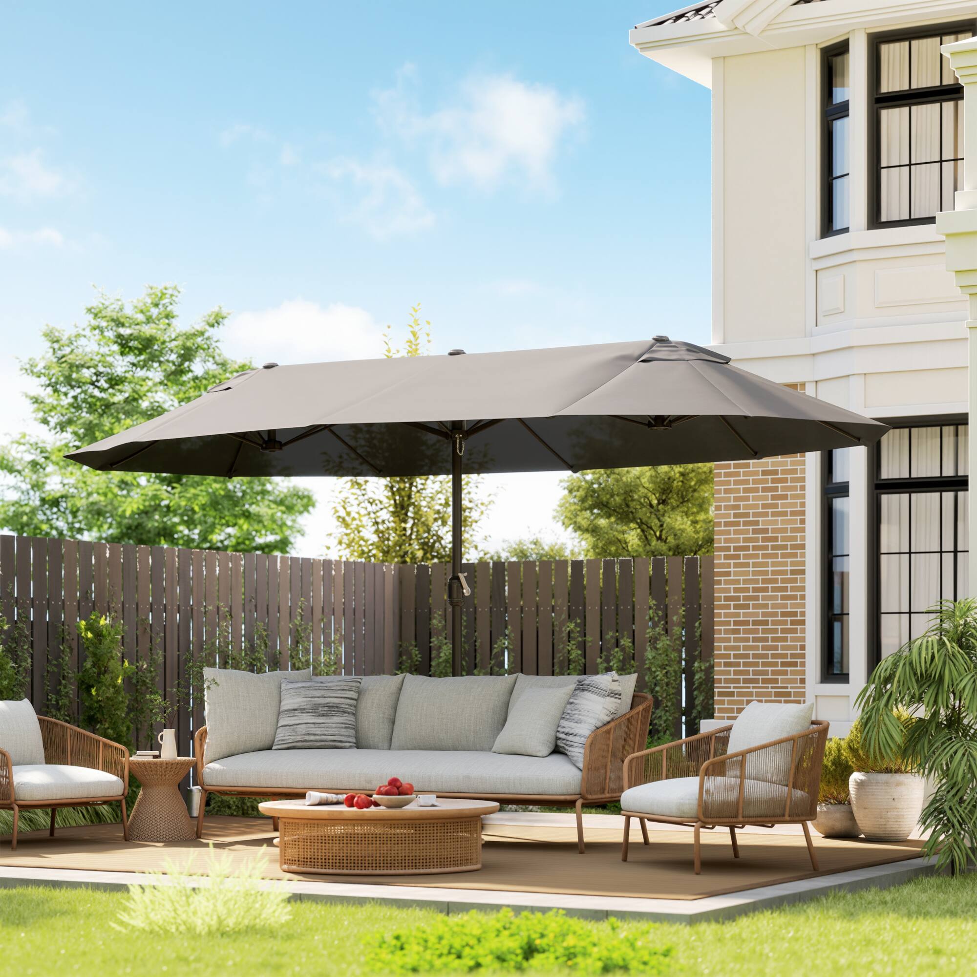 Alt View 1. Outsunny - Extra Large 15 ft Patio Umbrella, Double-Sided Large Outdoor Umbrella with Crank Handle and Air Vents for Backyard - Grey.