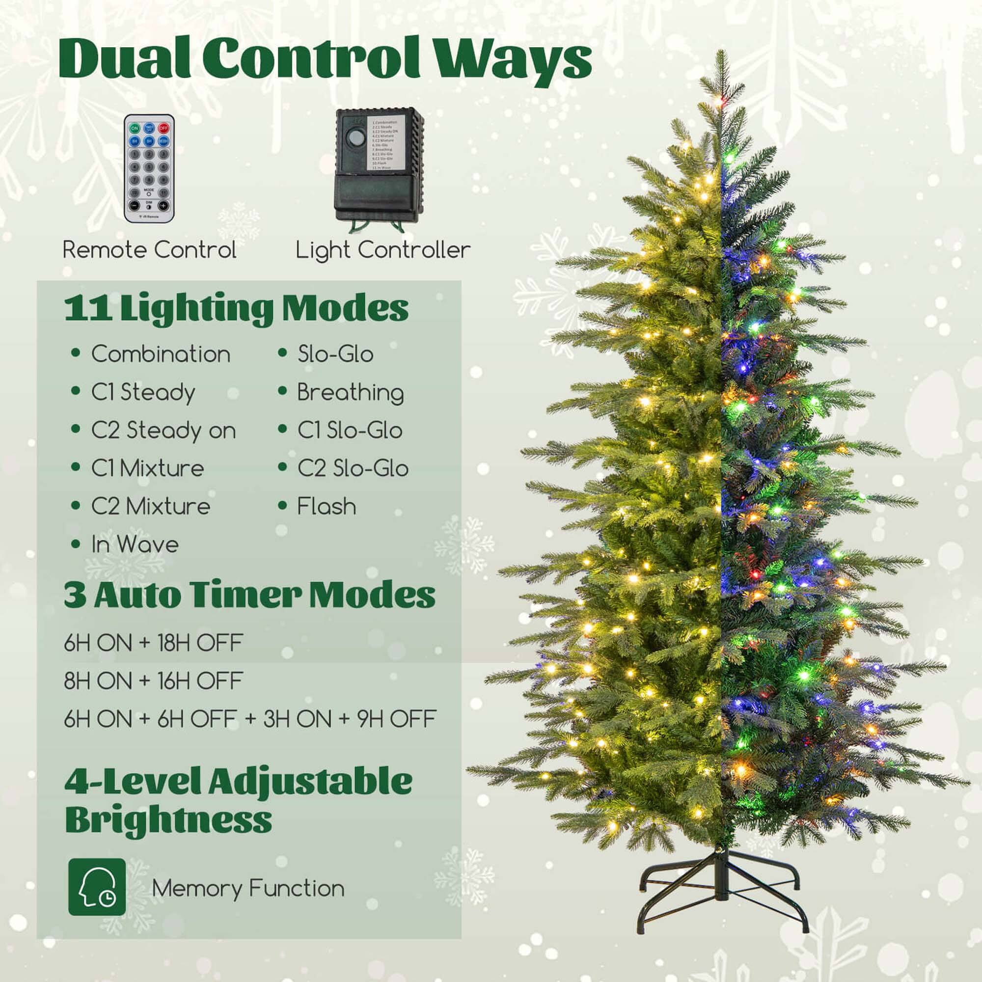 Dual Control Ways
Remote Control
Light Controller
11 Lighting Modes
Combination
Slo-Glo
C1 Steady
Breathing
C2 Steady on
C1 Slo-Glo
C1 Mixture
C2 Slo-Glo
C2 Mixture
Flash
In Wave
3 Auto Timer Modes
6H ON + 18H OFF
8H ON + 16H OFF
6H ON + 6H OFF + 3H ON + 9H OFF
4-Level Adjustable Brightness
Memory Function