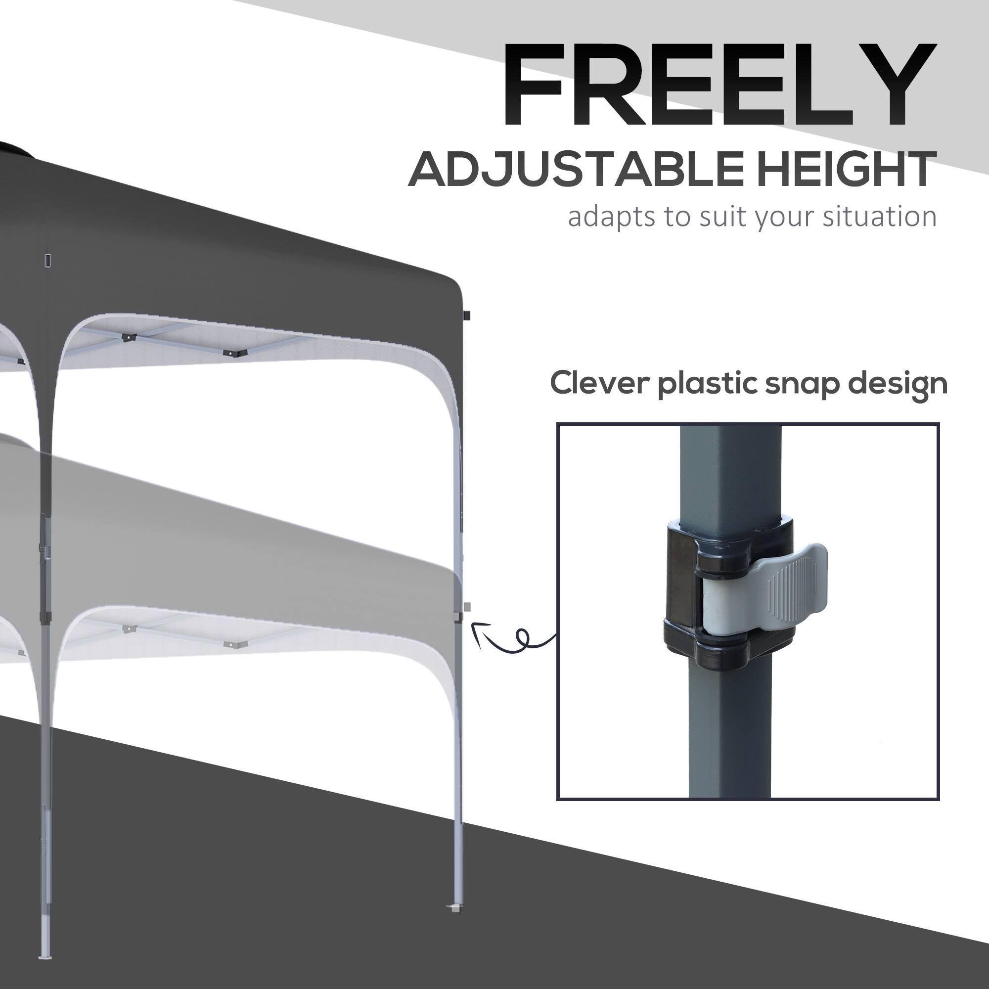 FREELY ADJUSTABLE HEIGHT adapts to suit your situation

Clever plastic snap design