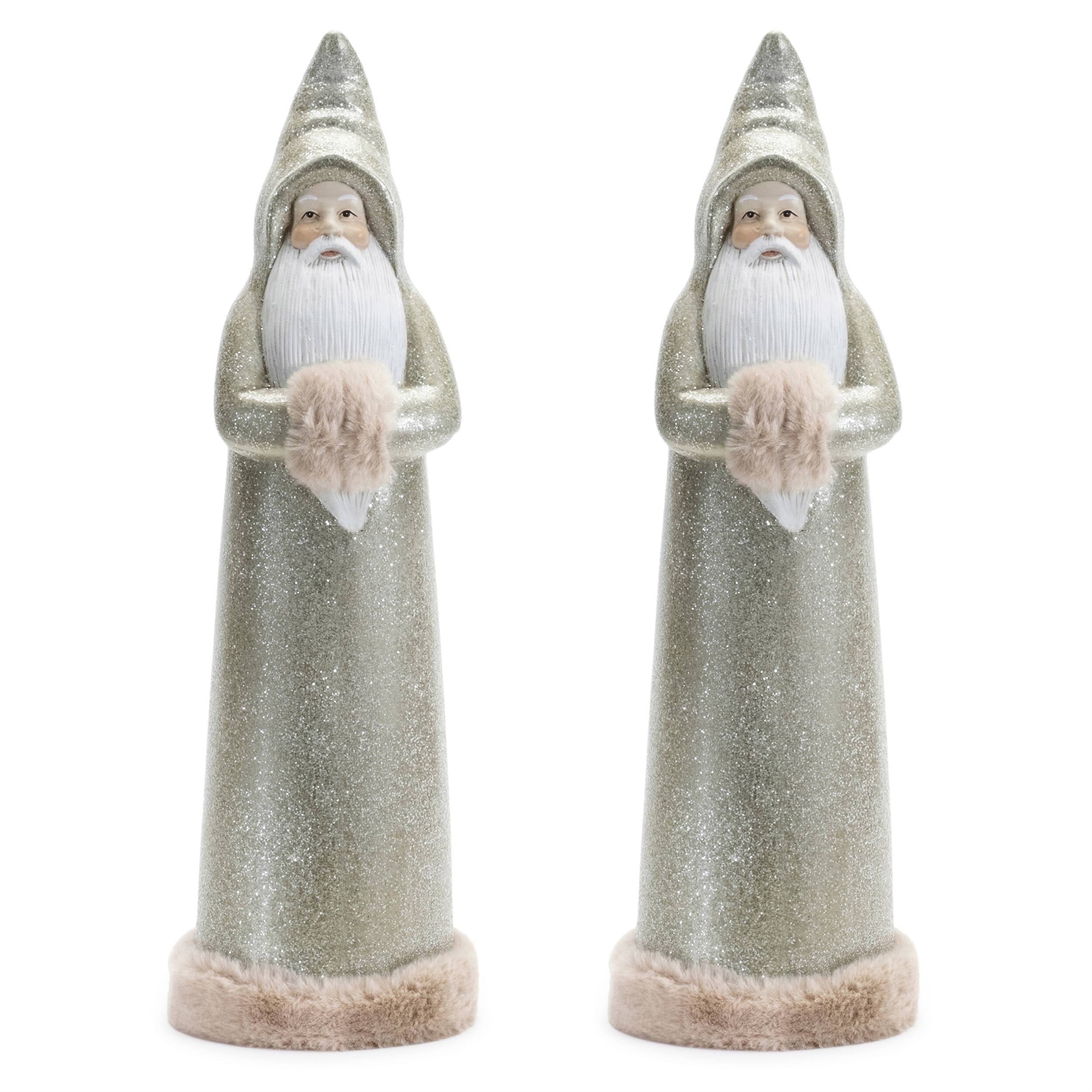 Alt View 1. BreeBe - Glittered Sage Santa Statue (Set of 2) - Green.