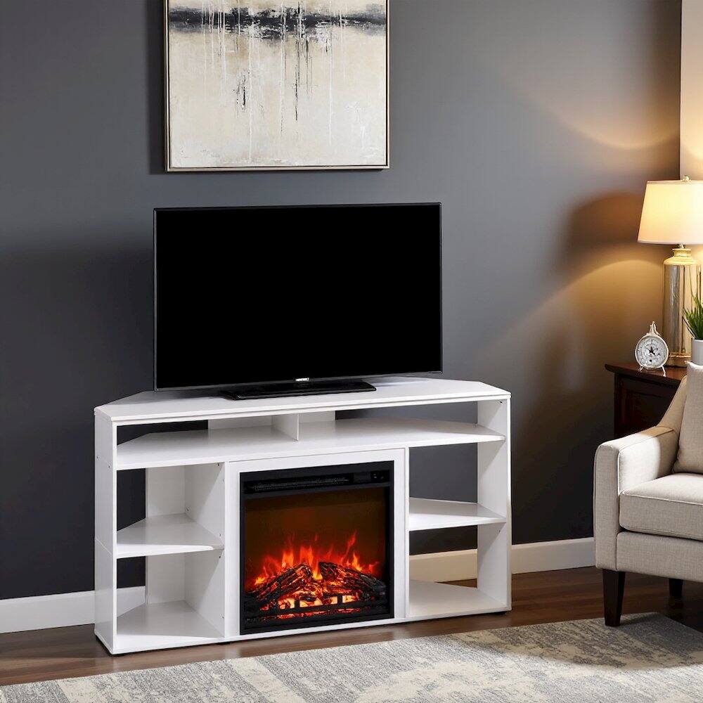 Alt View 3. FurniFact - TV Stand with Fireplace Insert and Six Open Shelves for 55 Inch Displays - White.