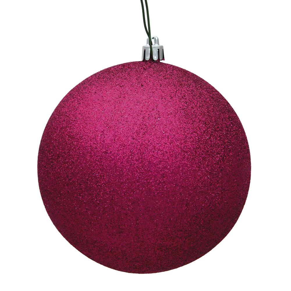 Front. Vickerman - Vickerman 6" Fuchsia Glitter Ball Drilled 4 per Bag - Fuchsia.