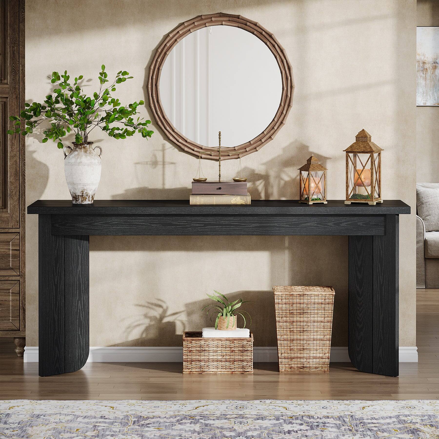Back. Tribesigns - Console Table with Engineered Wood Construction and Rectangular Top for Entryway, Hallway and Living Room - Black.