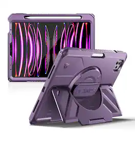 Dexnor - Case for iPad Pro 11 inch 4th/3rd/2nd/1st Gen, Rugged Shockproof Case with 360° Rotating Hand Strap & Screen Protector - Phantom Purple