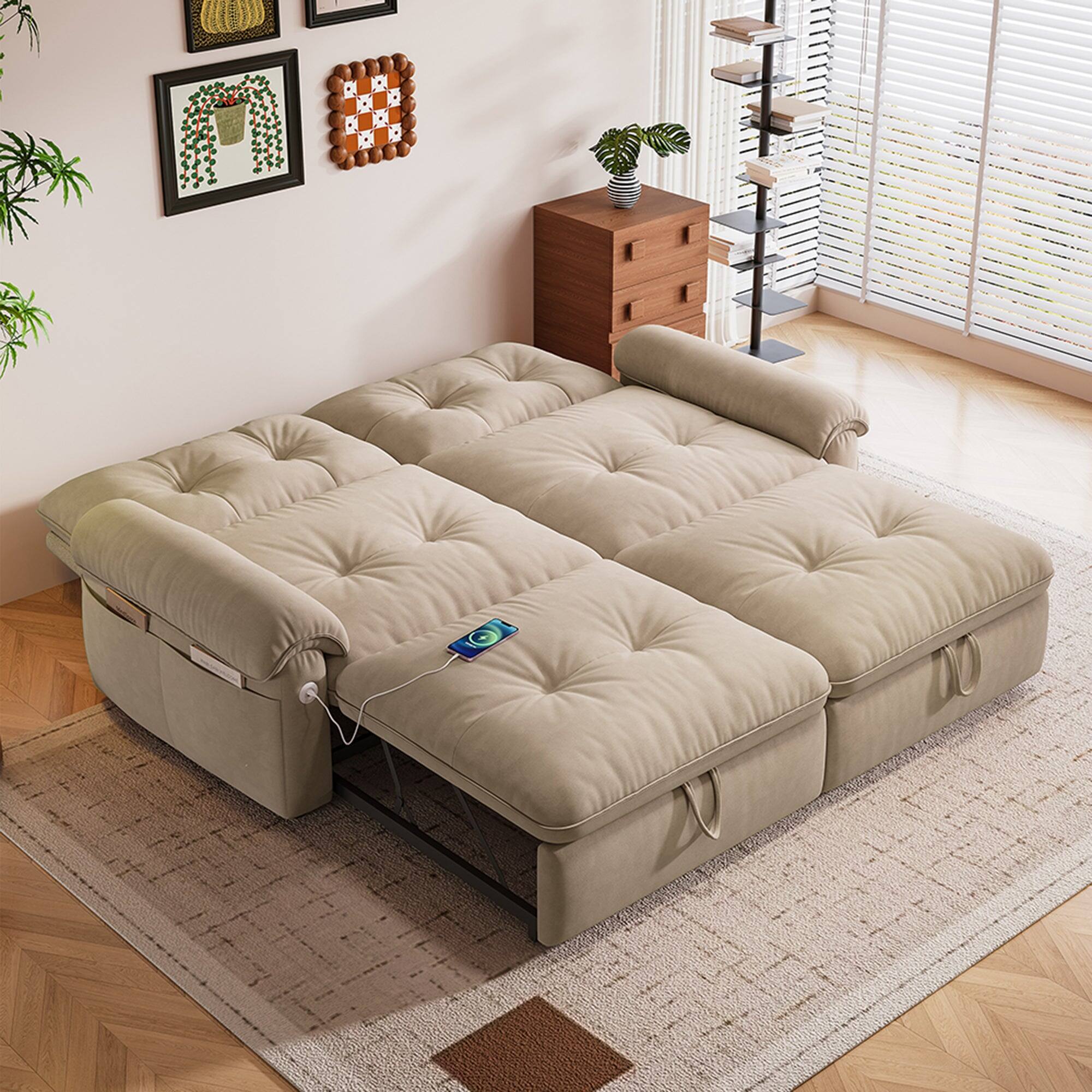 Alt View 6. Boyel Living - 77in 2 in 1 Convertible Sofa Bed Cloud Like Fabric Steel Frame 600 lbs Load Capacity Small Space Brown - Brown.