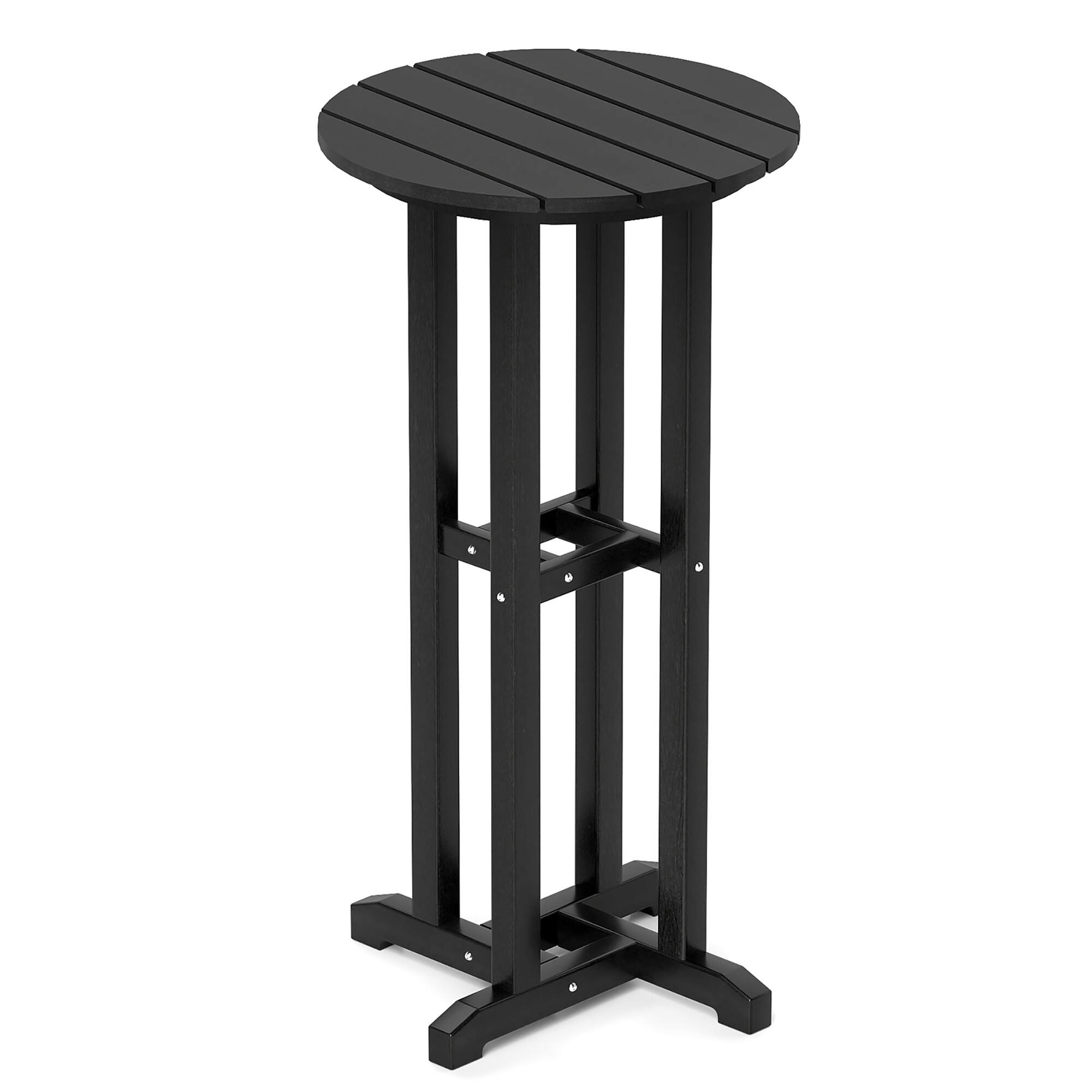 Alt View 7. Gymax - Gymax 21.5'' Round Bar Table Patio HDPE Bar Height Dining Table w/ Slatted Tabletop Black - Black.