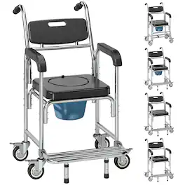Homcom - 3-in-1 Shower Commode Wheelchair, FSA/HSA Eligible Transport Beside Commode Chair - Black