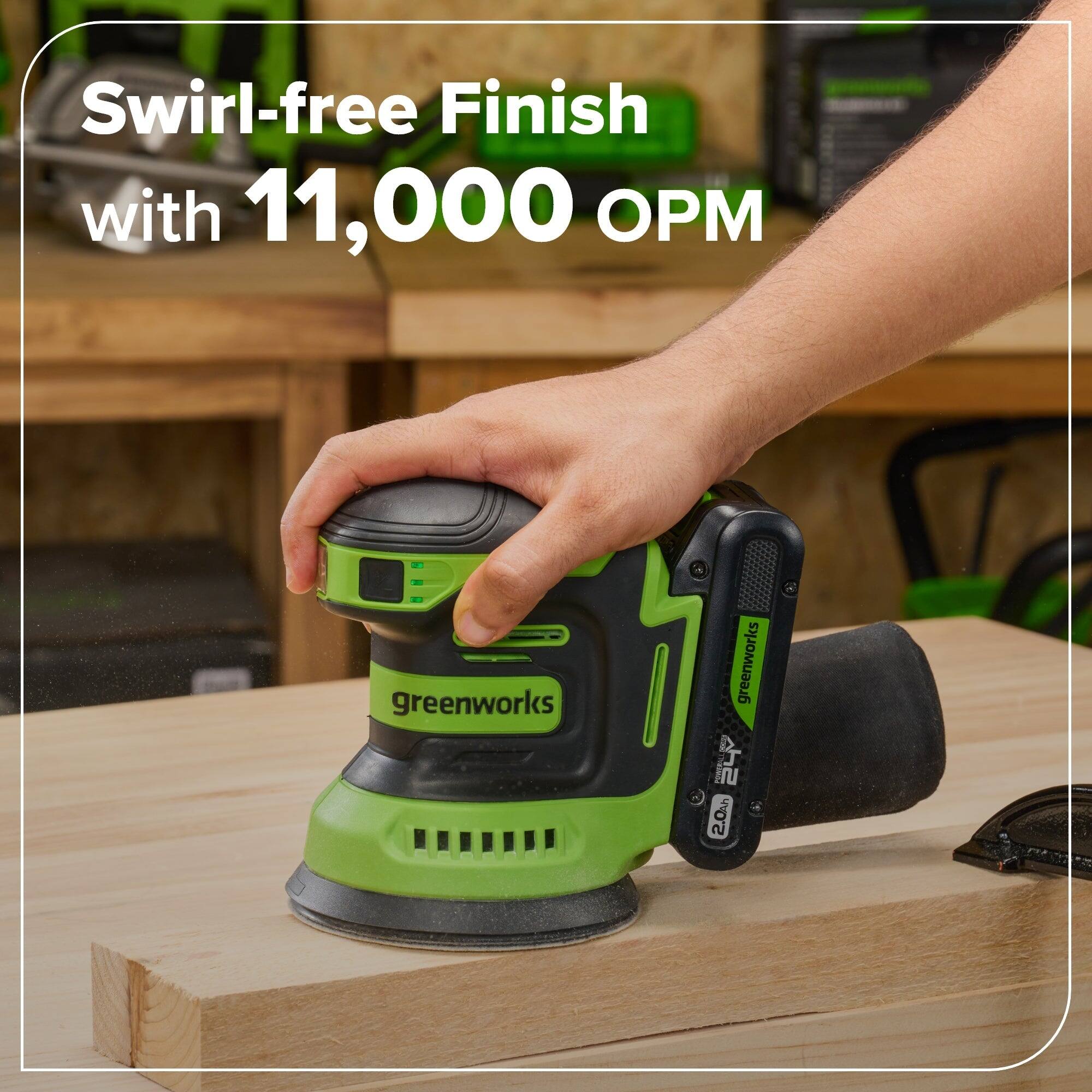 Swirl-free Finish with 11,000 OPM  
greenworks