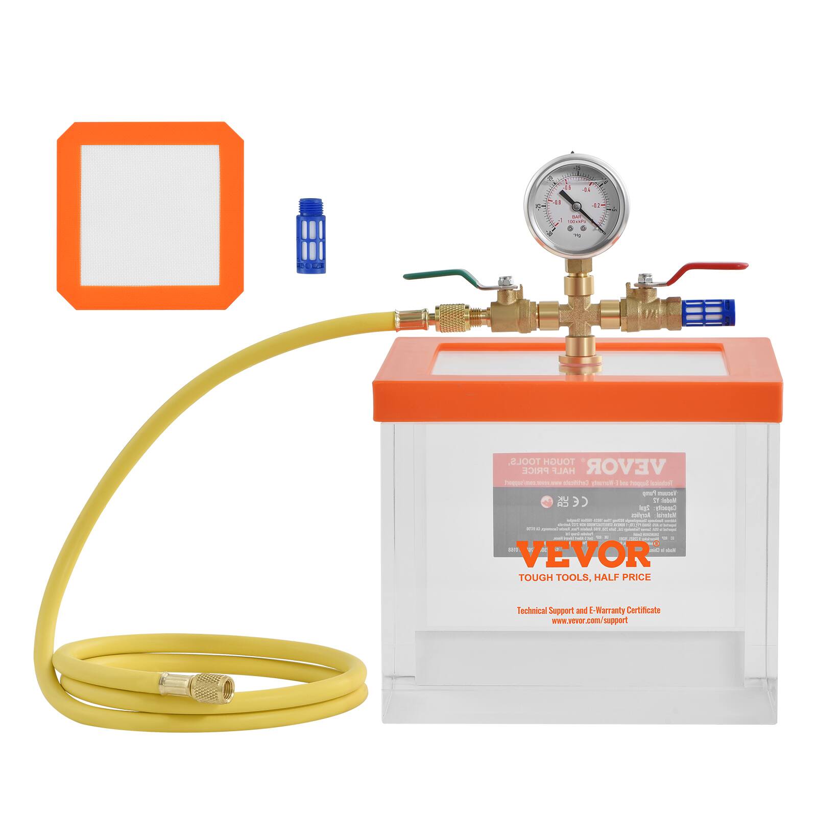 -19 my 0.5 N
2%
4.8 42 MR -I ander 9 6 kg
TOOLS, TOUGH PRICE HALF VEVOR support mes over www Certificate Warrasty 5 and Support Technical Pump Vacium UK N Model: CA 2gal Capacity Acrylics Material Sunda - - THE up cite. amail ad and the & on betweet . old - Hei 22 - 2 : sano - Your VEVOR TOUGH TOOLS, HALF PRICE
Technical Support and E-Warranty Certificate www.vevor.com/support