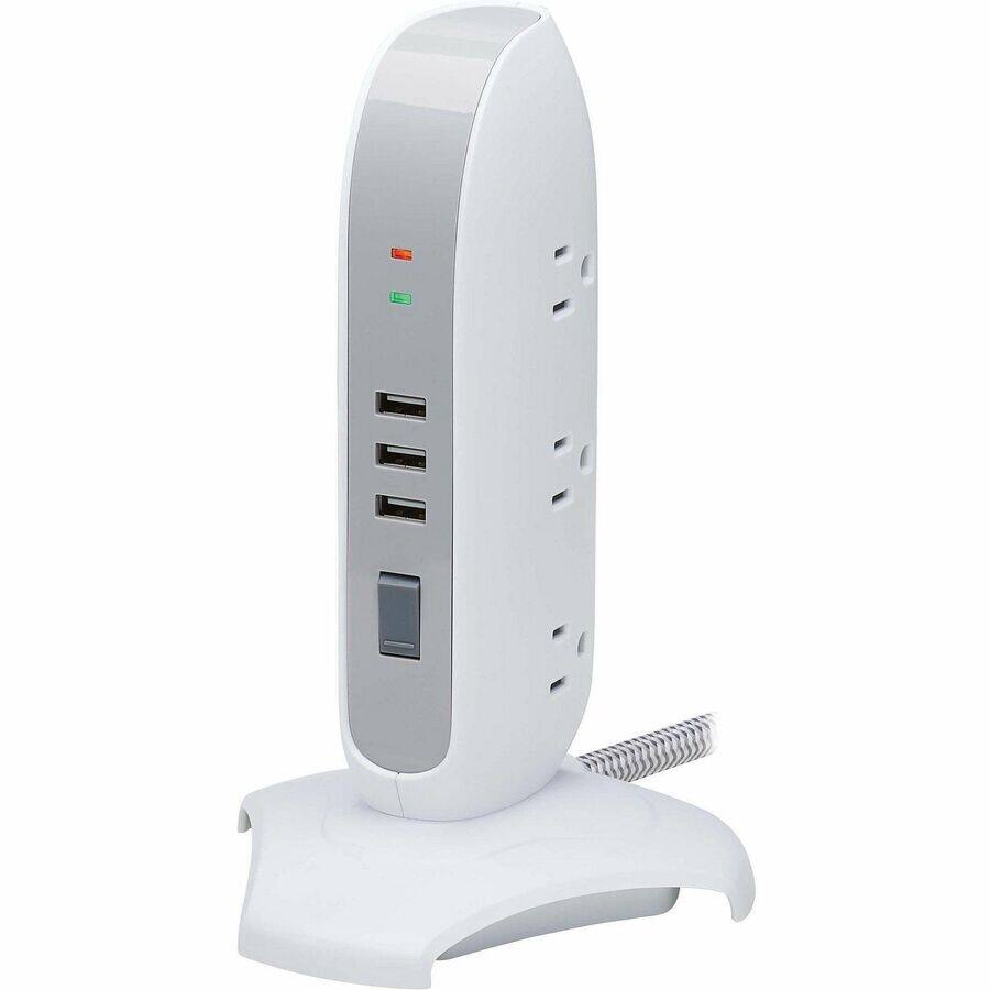 Angle. Tripp Lite - Eaton Tripp Lite Series 5-Outlet Surge Protector Tower, 3x USB Ports (3.1A Shared), 6 ft. Cord, 5-15P Plug, 1200 Joules - Unknown.