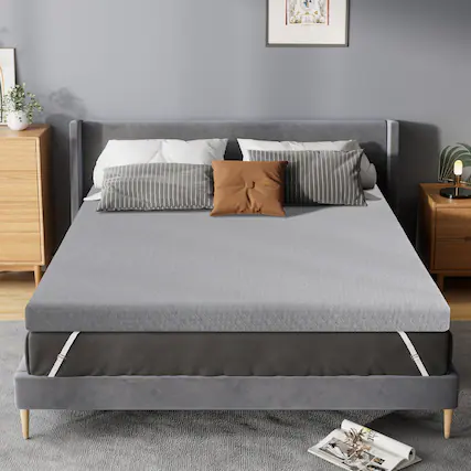 Front. Vipbear - 4 Inch Queen Memory Foam Mattress Pad for Back Pain Relief, Firm Bed Topper with Removable Cover, No Smell - Gray.