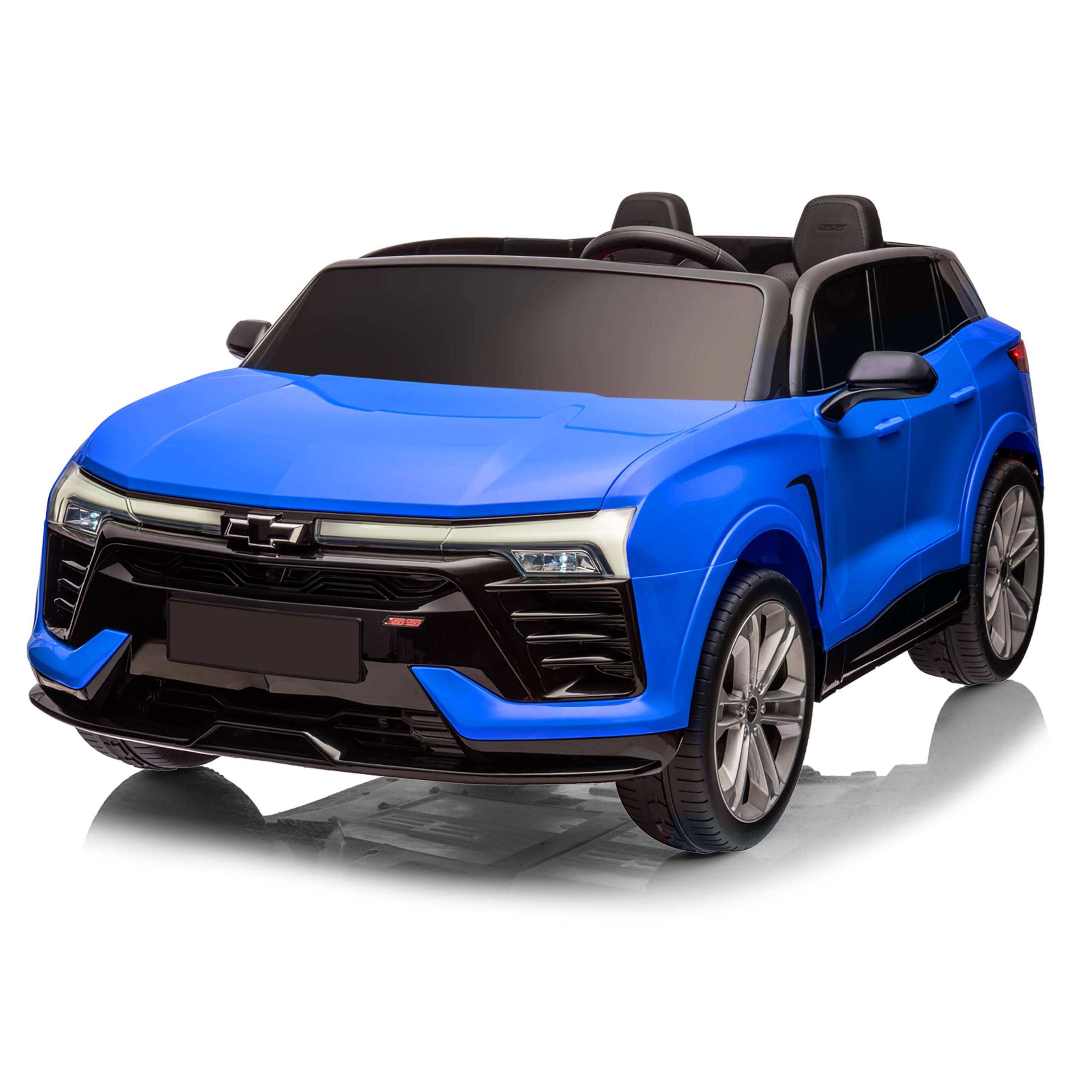 Front. Qeetex - Chevrolet Blazer 24V 2-Seater Licensed Kids Electric Car with Remote Control, 3-Speed, Wireless Music & MP3 Player - Blue.