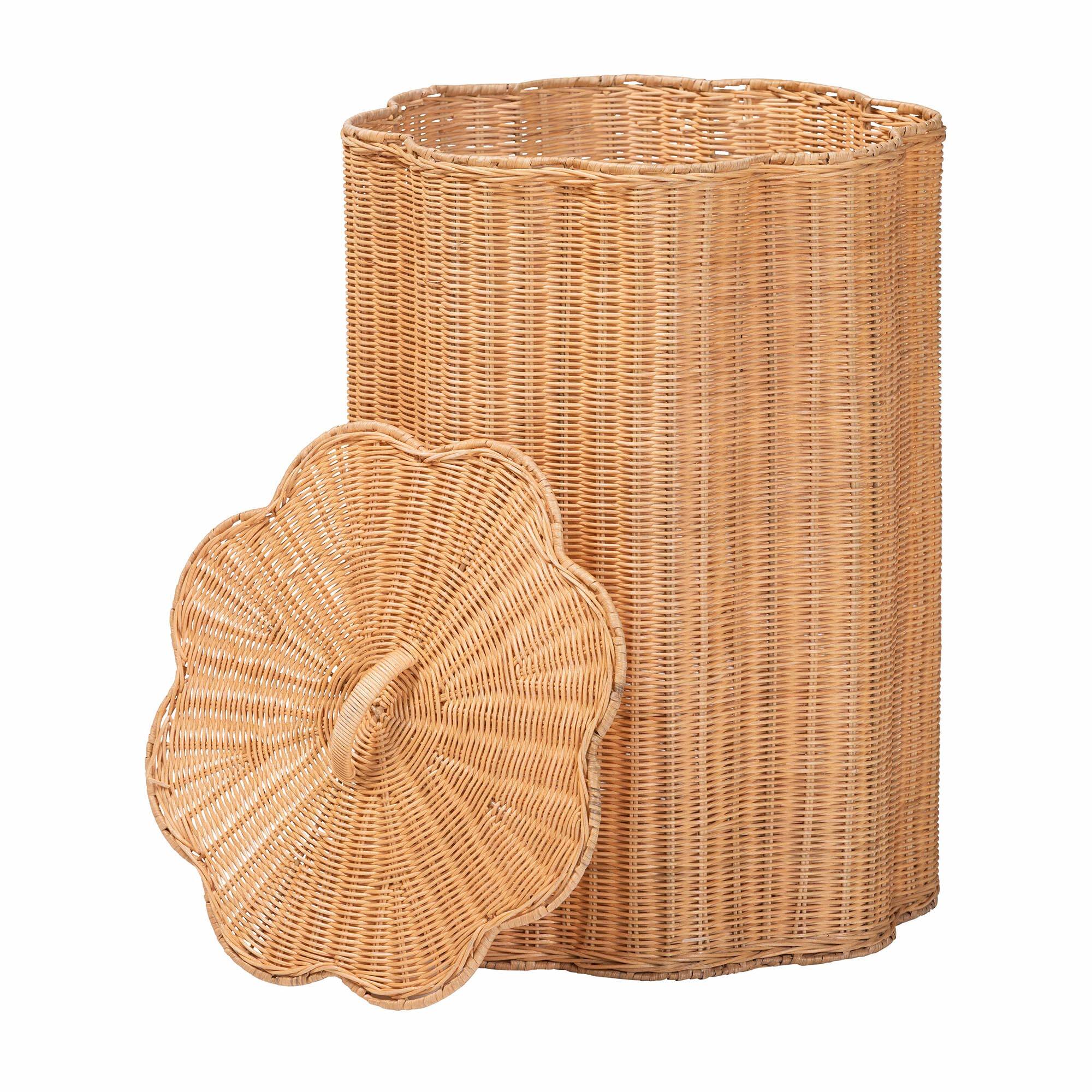 Angle. bali & pari - Danilo Natural Rattan Laundry Hamper - Handwoven Wicker Storage Basket for Laundry Room - Light Honey.
