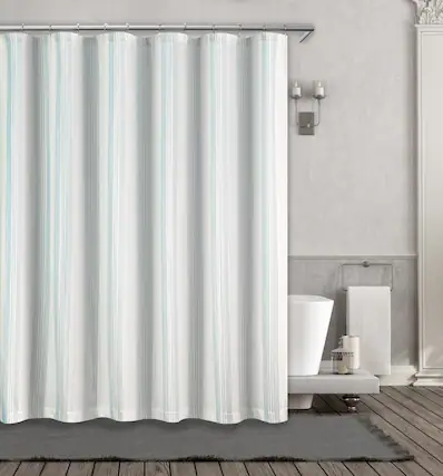 Front. Kate Aurora - Kate Aurora Nautical Hampton Stripe Cotton Fabric Shower Curtain - 70 in. W x 72 in. L - Aqua - Aqua.