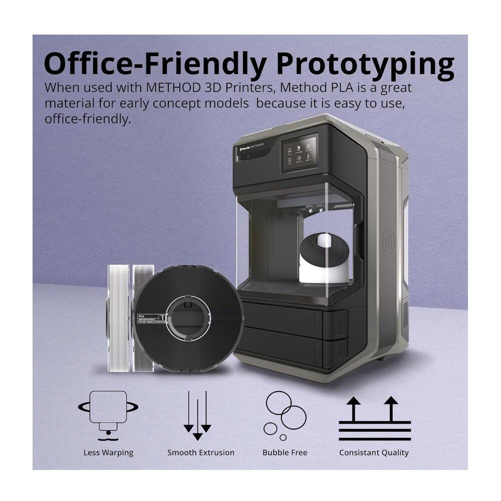 Office-Friendly Prototyping

When used with METHOD 3D Printers, Method PLA is a great material for early concept models because it is easy to use, office-friendly.

- Less Warping
- Smooth Extrusion
- Bubble Free
- Consistent Quality