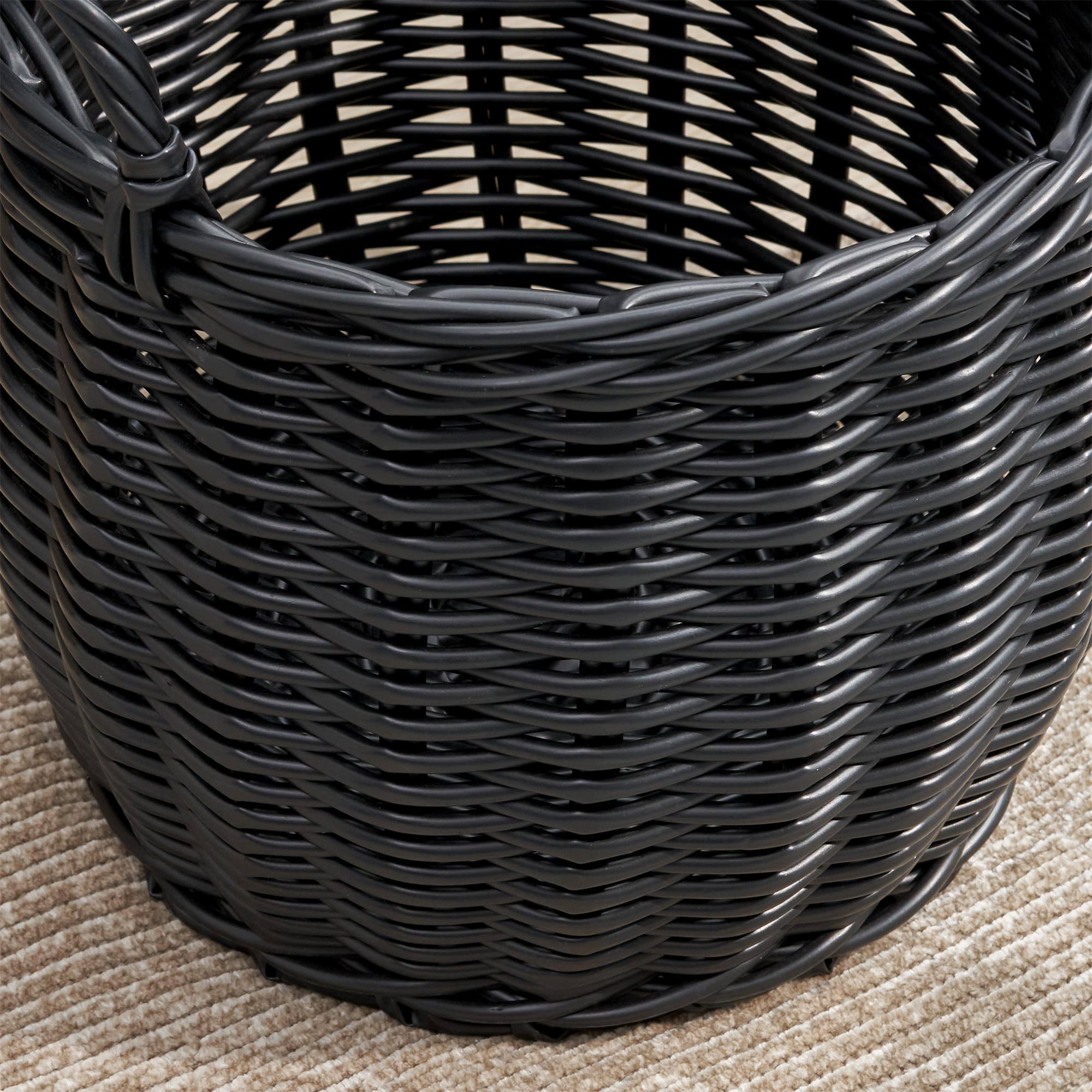 Alt View 5. Boyel Living - Matte Black Round Resin Woven Storage Basket with Handles 13-in L x 13-in W x 10.2-in H for Home Organization - Matte Black.
