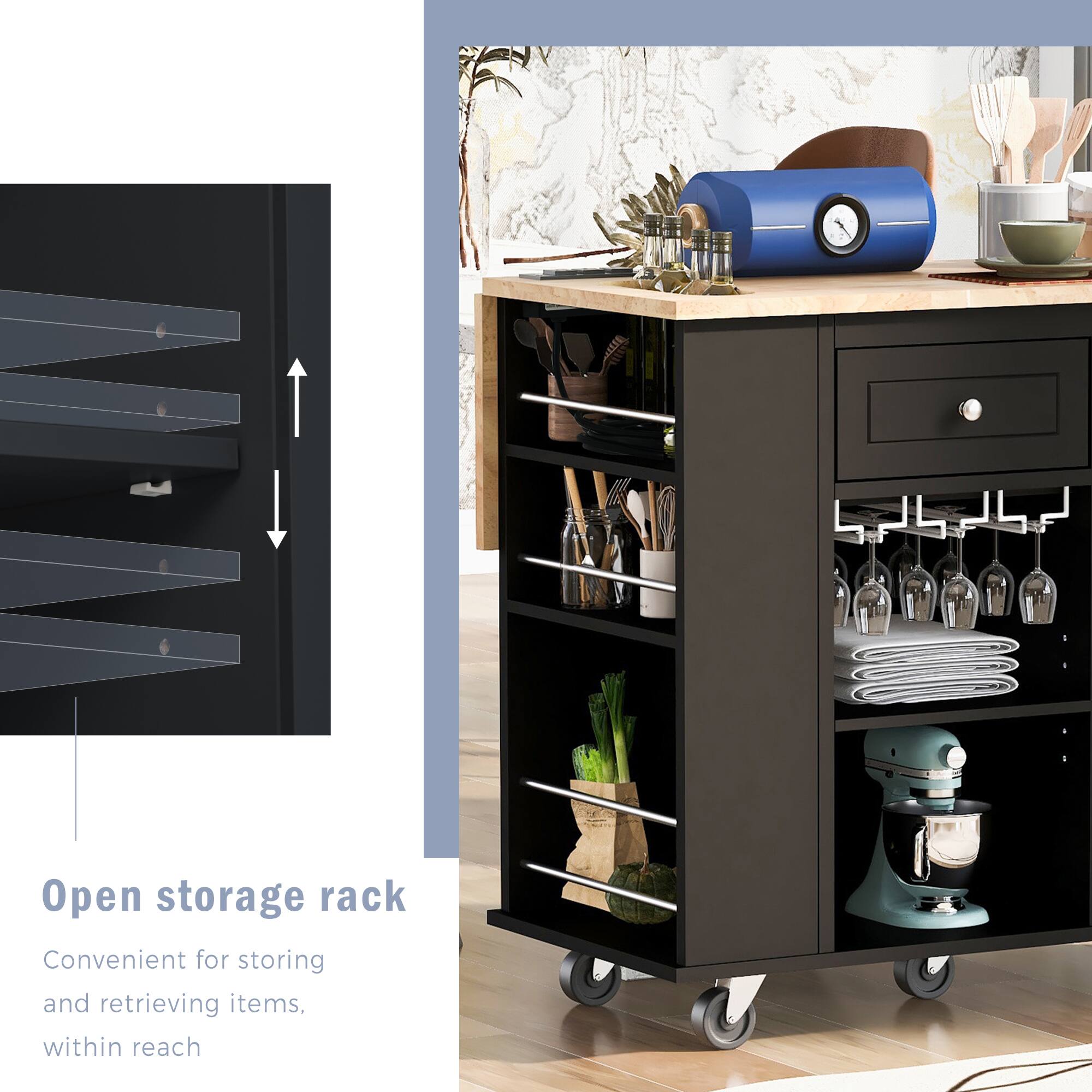 Open storage rack  
Convenient for storing and retrieving items, within reach