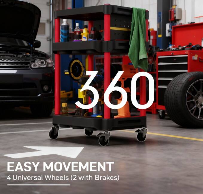 360° EASY MOVEMENT  
4 Universal Wheels (2 with Brakes)