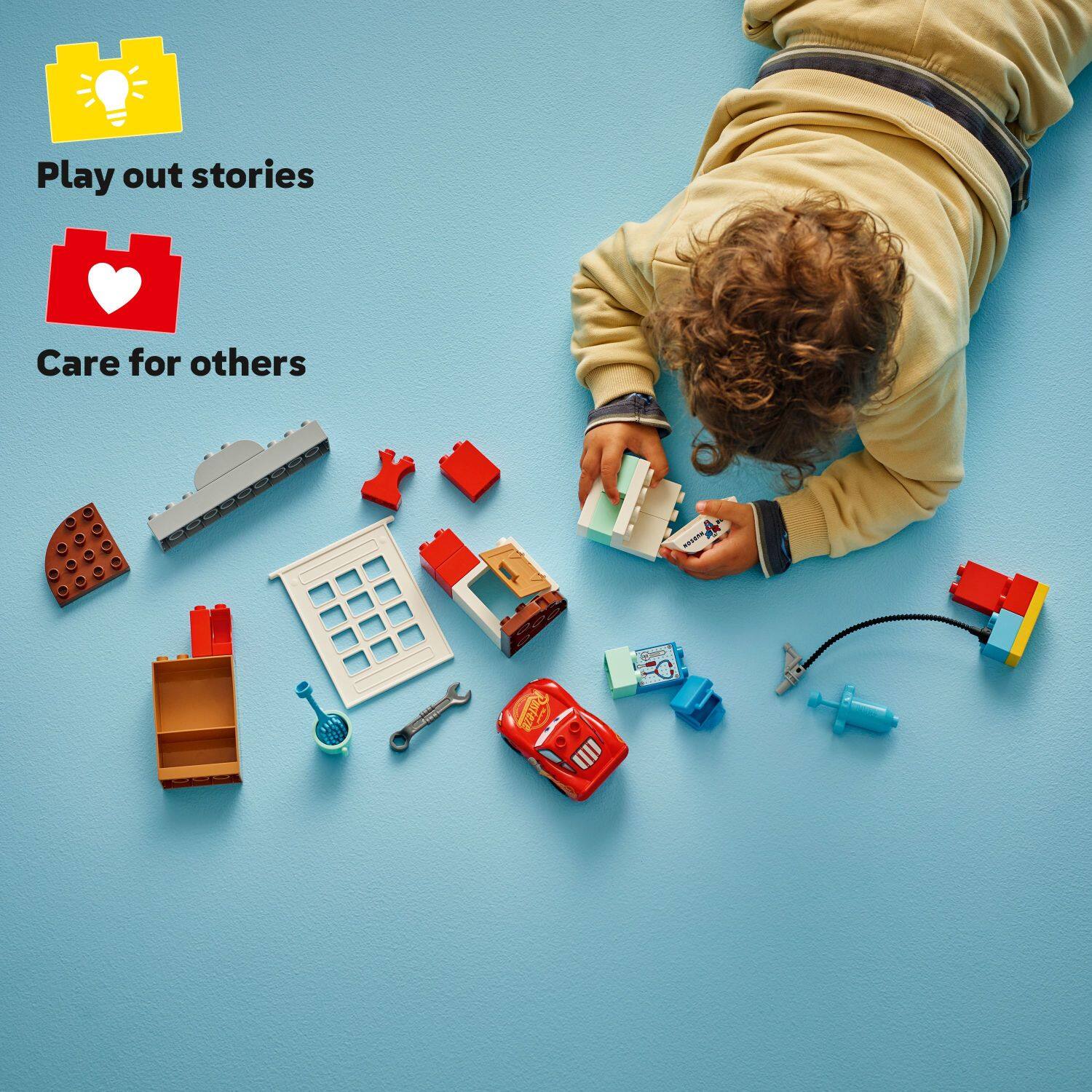 The corrected text from the image is:

"Play out stories
Care for others"