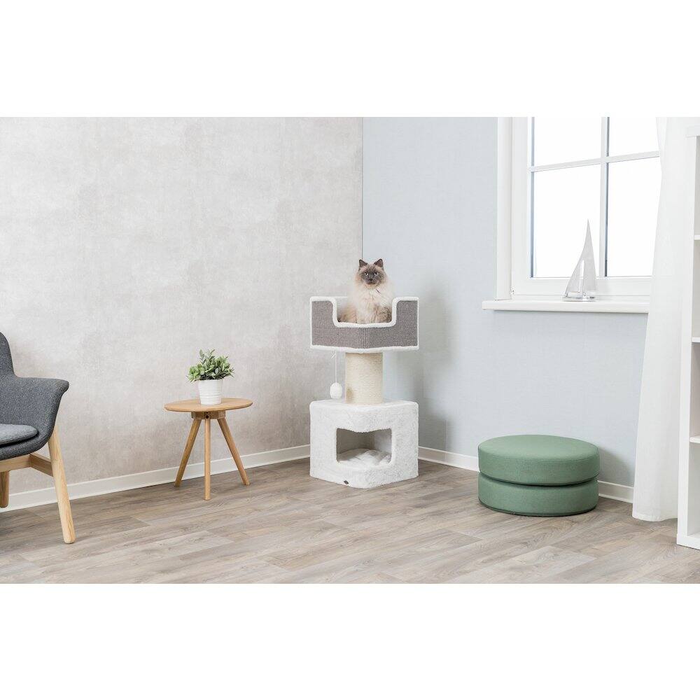 Alt View 5. TRIXIE - Ava XXL Jute & Plush 2-Level Cat Tree with Scratching Post & Condo - Gray/White.