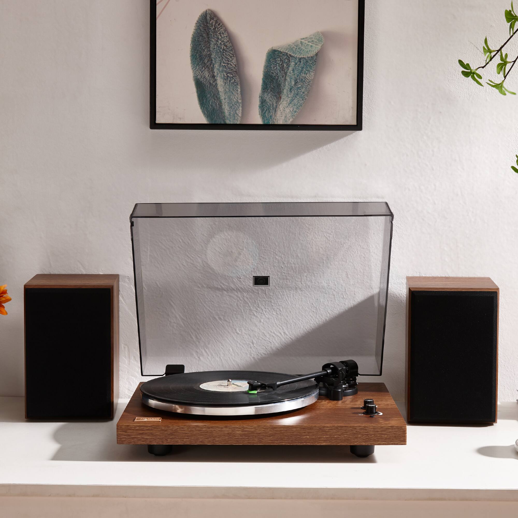 Alt View 1. Arkrocket - Arkrocket Cassini Bluetooth Vinyl Turntable Record Player 40Watt Stereo Bookshelf Speakers - Dark Walnut.