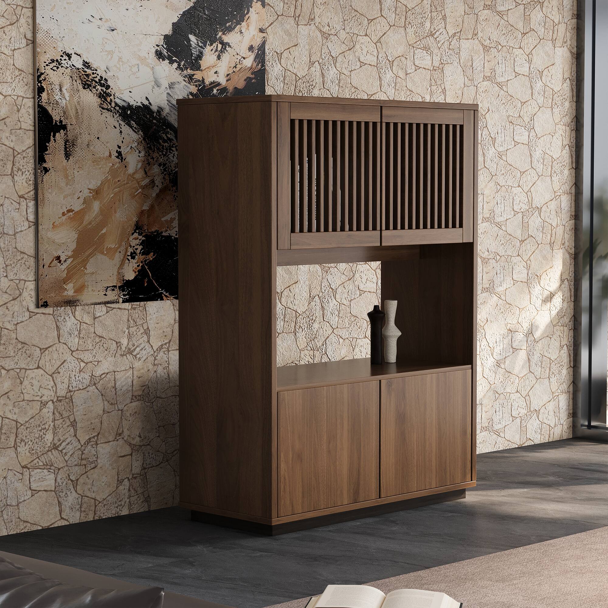 Alt View 2. luck idea - 33.46" Storage Cabinet & Decorative Cabinet, Suitable for Multiple Scenarios - Walnut color.