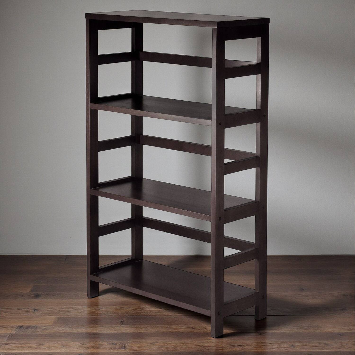 Angle. SlickBlue - Wide Wood Finish 3-Shelf Modern Storage Unit - Espresso.