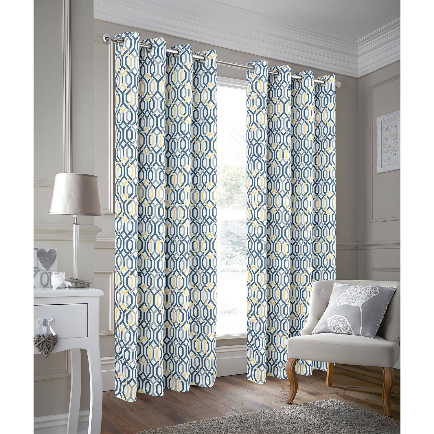 Angle. RT Designers Collection - RT Designer Collection Rory Printed Blackout Luxurious Decorative Grommet Curtain Panel 54" x 84" Yellow - Yellow.