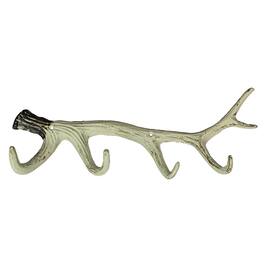 Zeckos - 16 Inch Cast Iron Deer Antler Wall Mounted Hook Rack Towel Key Hat Hanger - White