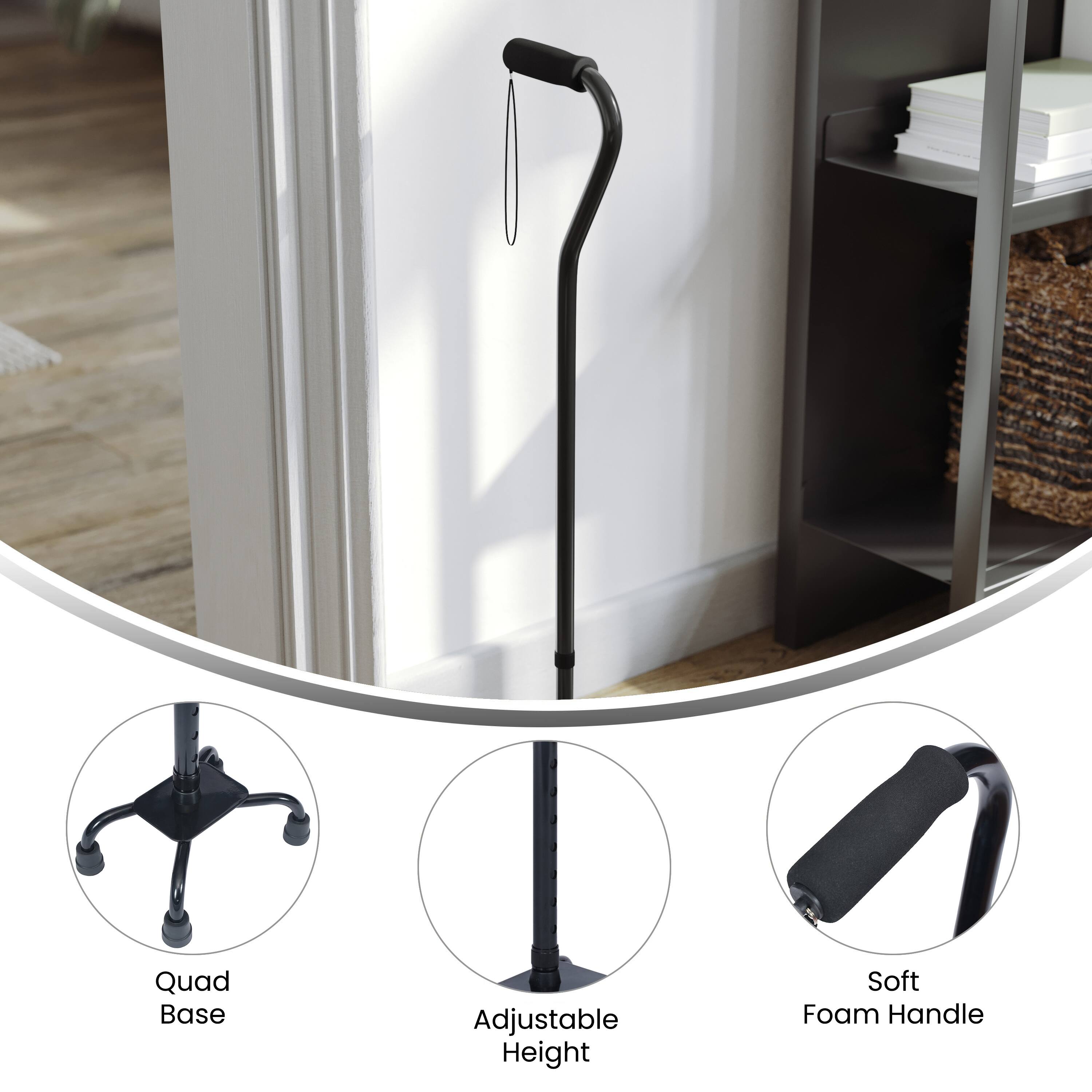 Quad Base Adjustable Height Soft Foam Handle