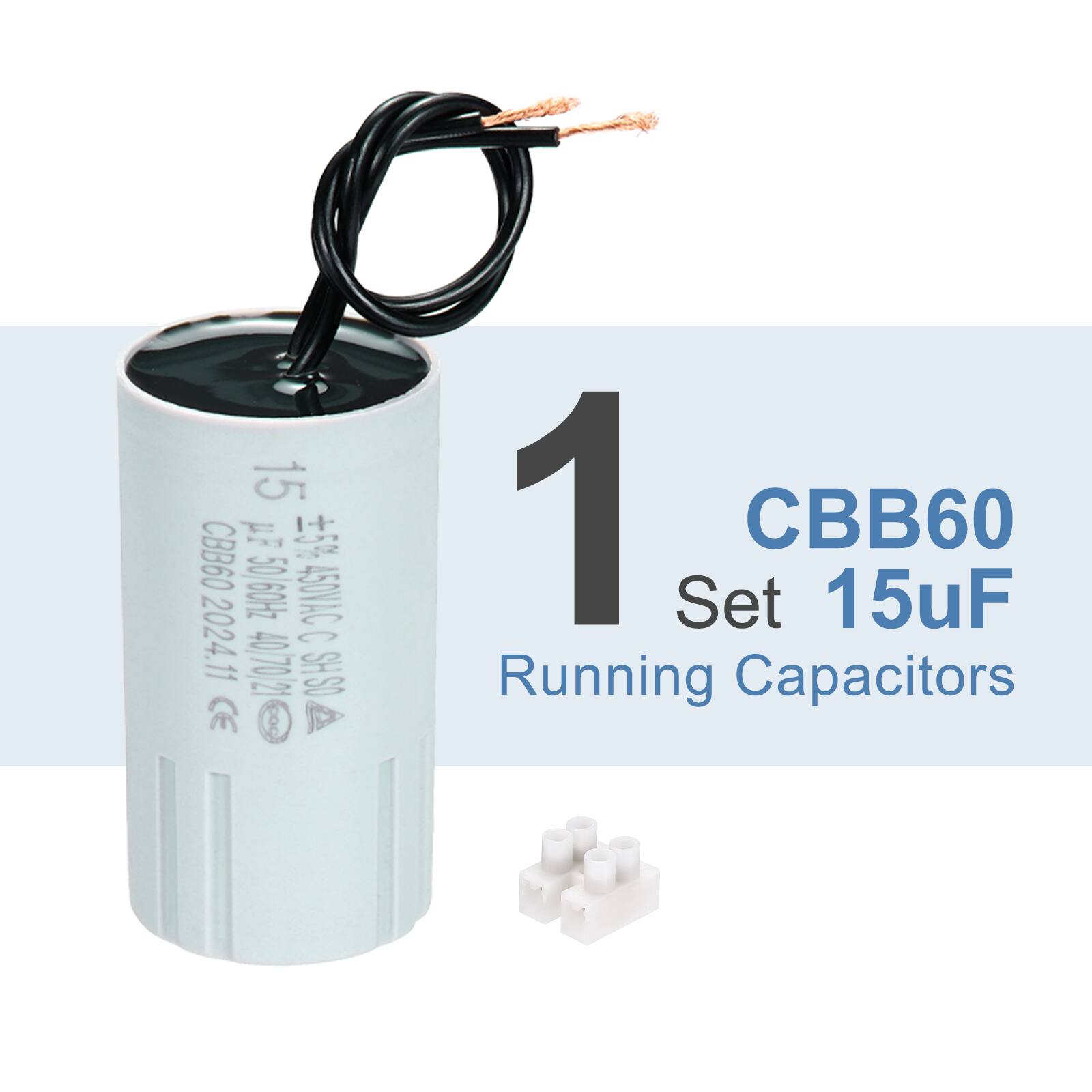 15 µF 5% CBB60 50/60Hz 450VAC 2024.11 C 40.70/2 OSHS CE 1 Set CBB60 15µF Running Capacitors