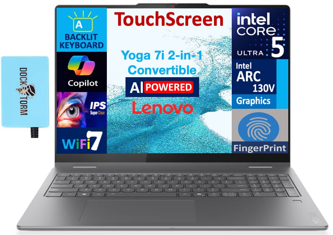 Lenovo - Yoga 7i 2-in-1 Laptop 16.0 WUXGA (Intel Ultra 5-226v, 16GB LPDDR5X, Win 11 Pro) w/USB Hub - Luna Grey