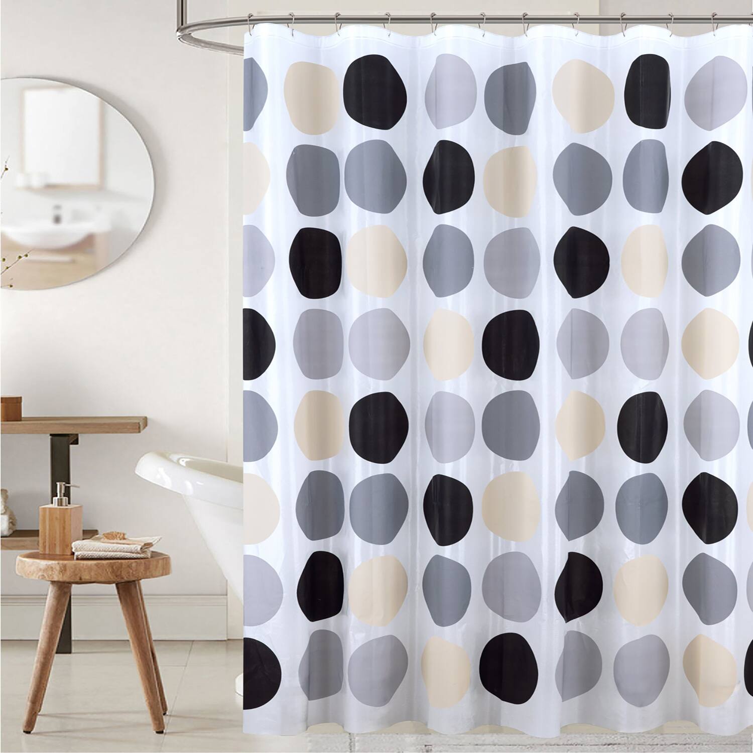 Angle. RT Designers Collection - RT Designers Collection 90 GSM Printed Peva Glit Dorothy Shower Curtain 70" x 72" Charcoal - Charcoal.