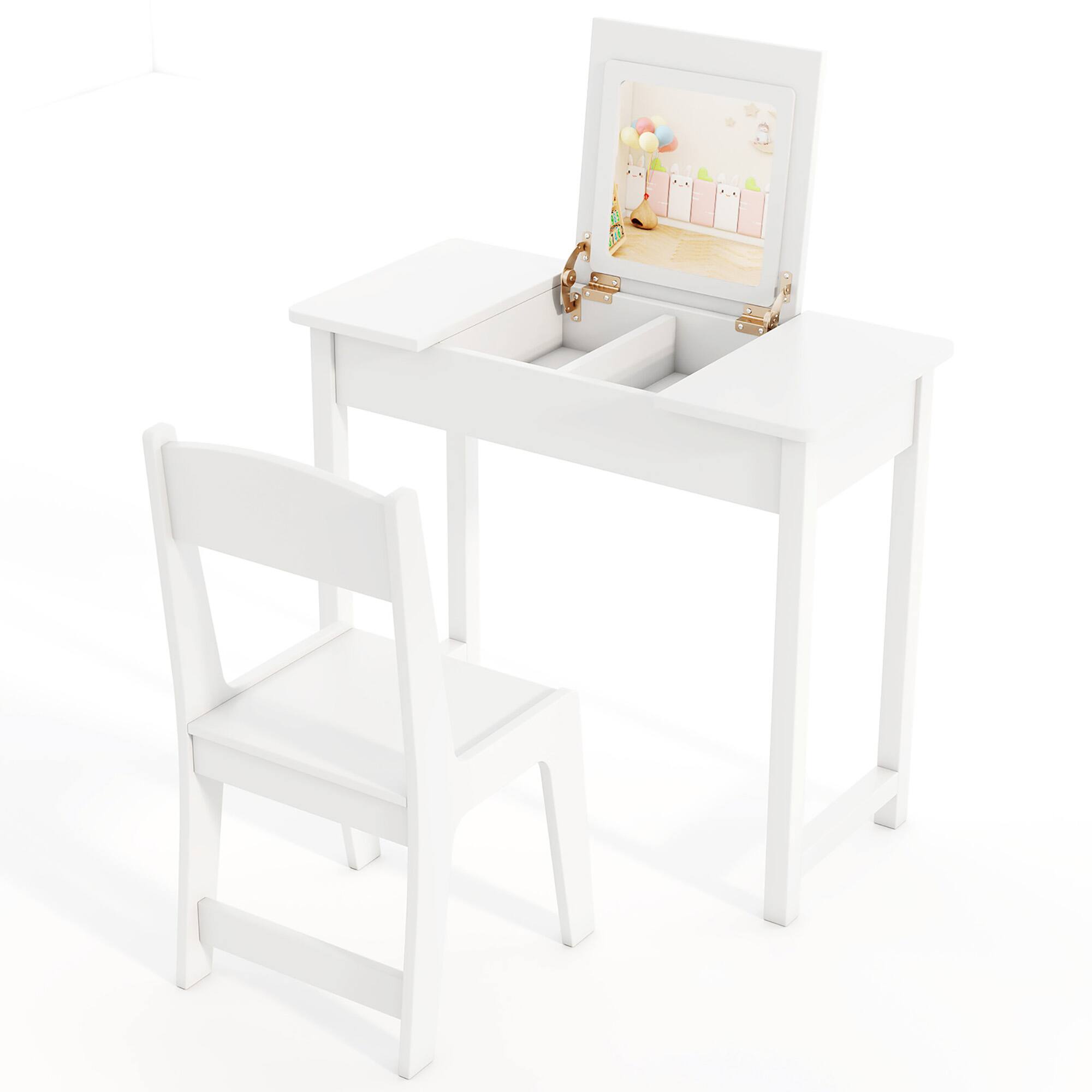 Alt View 9. Gymax - Gymax Kids Vanity Table & Chair Set 2-in-1 Princess Makeup Dressing Desk Set White - White.