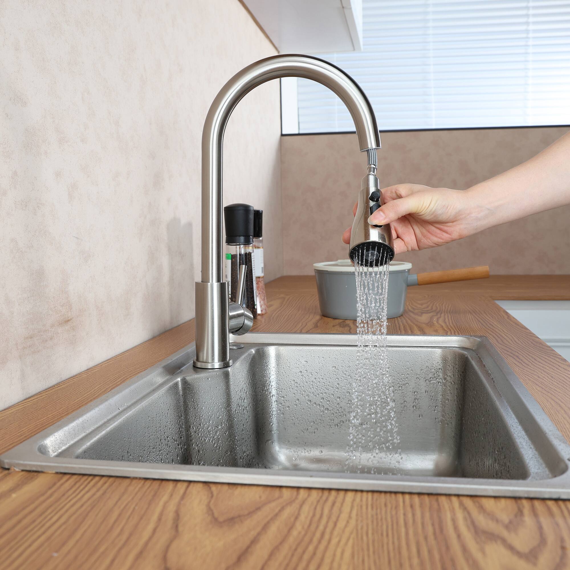 Alt View 4. Bothwa Home - PureFlow 15.75 - Inch Kitchen Faucet - Brushed Nickel.