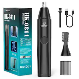 MOOSOO - Ear & Nose Hair Trimmer for Men Women - Rechargeable Painless Eyebrow & Facial Hair Trimmer with Dual Edge Blades - Black