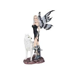 FC Design - 22.25"H Fairy Holding Dream Catcher with Snow Wolf Figurine Large Sculpture Office Desk Tabletop Home Decor - Multi-Color