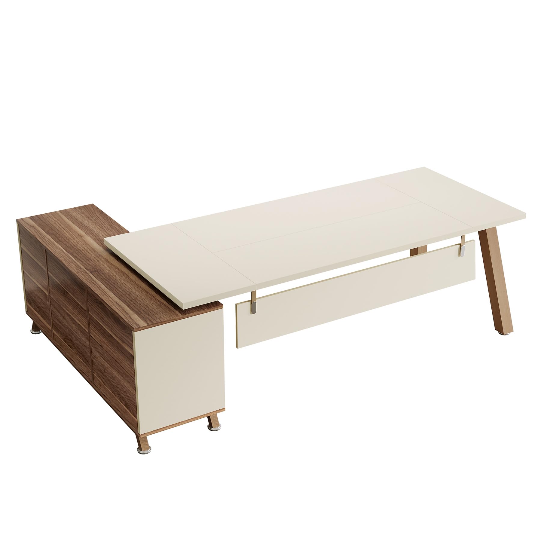Alt View 5. Tribesigns - 78.7" L-Shaped Executive Desk, Modern Office Desk with File Drawers & Storage Shelves, Large Computer Desk with 55-Inch - Beige & Walnut.