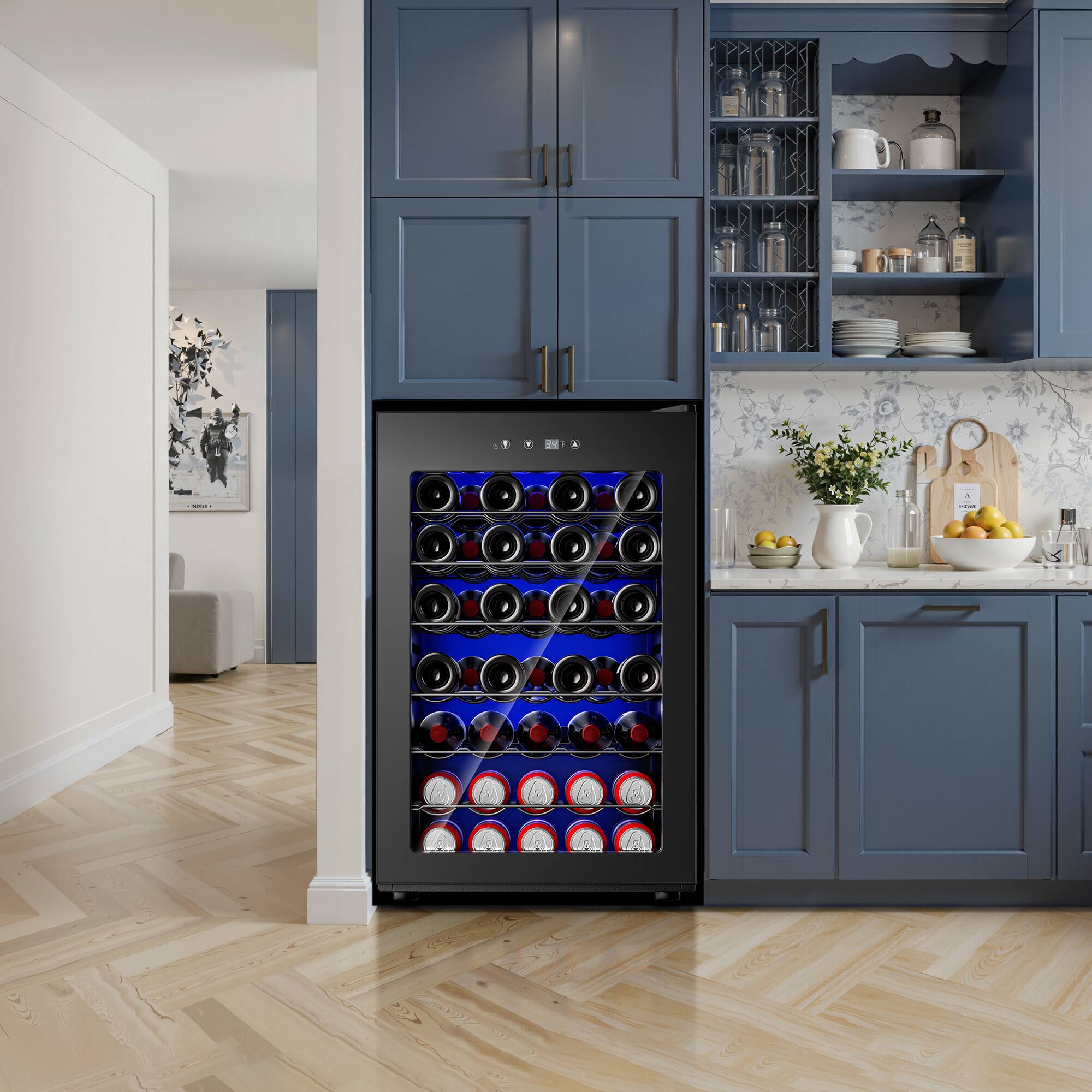 Alt View 4. SIMZLIFE - 45 Bottle Wine Cooler Refrigerator,Built-in Wine Fridge with Stainless Steel Glass Door,Ideal for Home, Kitchen & Office - Black.