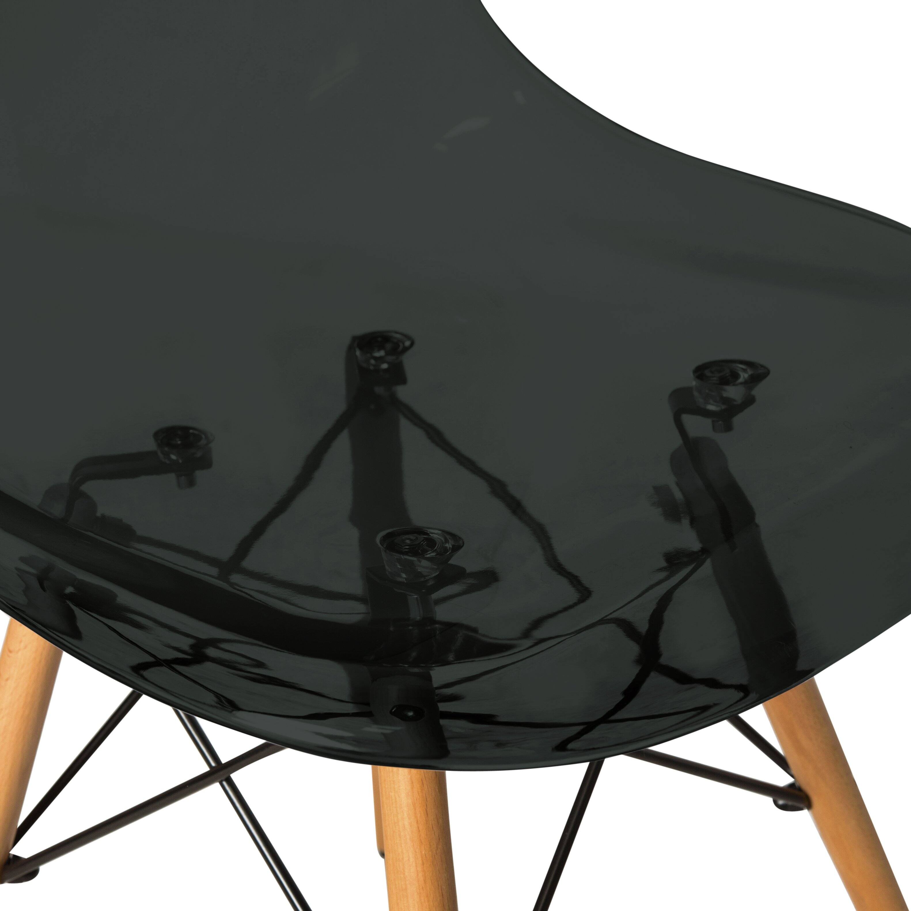 Alt View 2. LeisureMod - Dover 4-PCS Modern ABS Plastic Dining Chair - Wood Dowel Legs Accent Chair - Transparent Black.