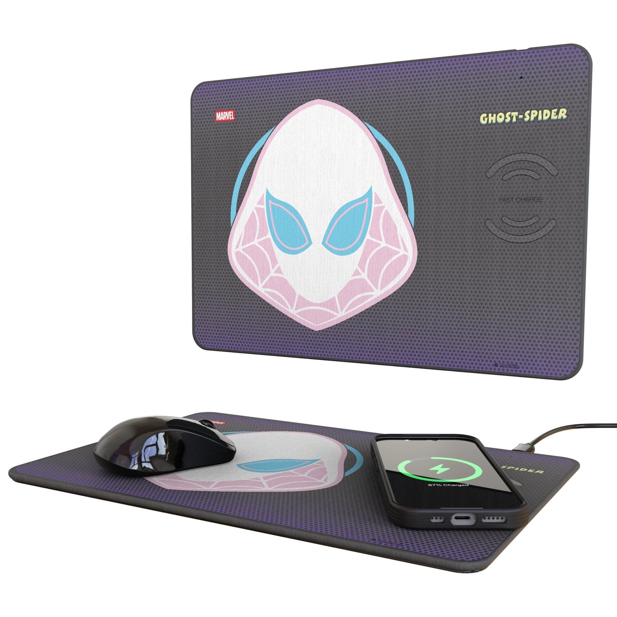 Keyscaper - Marvel Grid 15-Watt Wireless Charger and Mouse Pad - Spider-Gwen