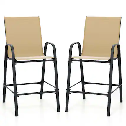 Front. Boyel Living - Beige with Armrests Outdoor Durable Set of 2 Bar Stools - Brown.