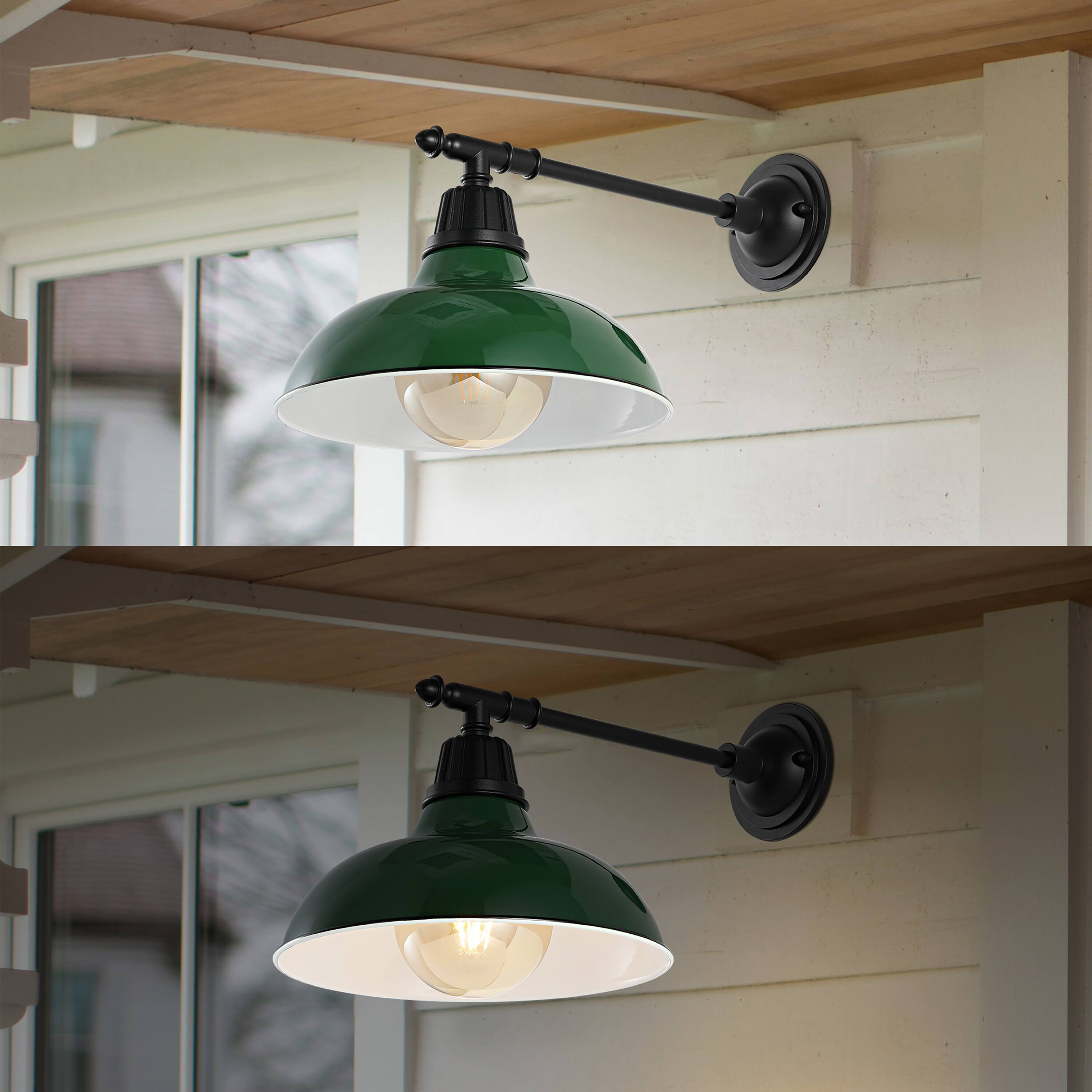 Alt View 3. Jonathan Y - Wallace 12.25" 1-Light Farmhouse Industrial Indoor/Outdoor Iron LED Victorian Arm Outdoor Sconce, Green - Green/Black.