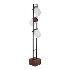 Front. Loheer - Loheer 67.5 Inch Tall Walnut Wood Floor Lamp Modern Black Metal Standing Lamp with White Shade for Living Room - Walnut.